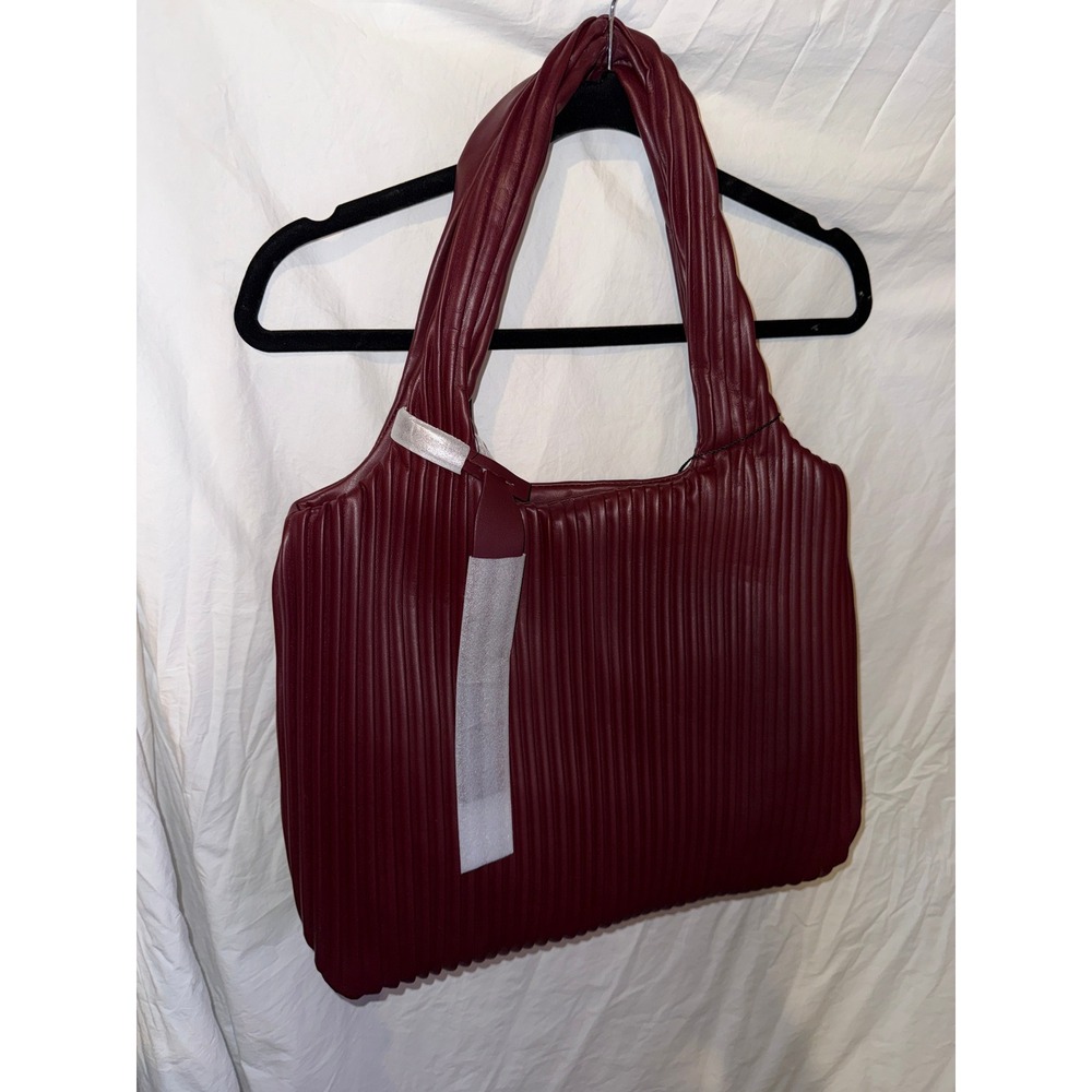 Jason Wu Wine Vegan Leather Pleated Tote Bag Burgundy